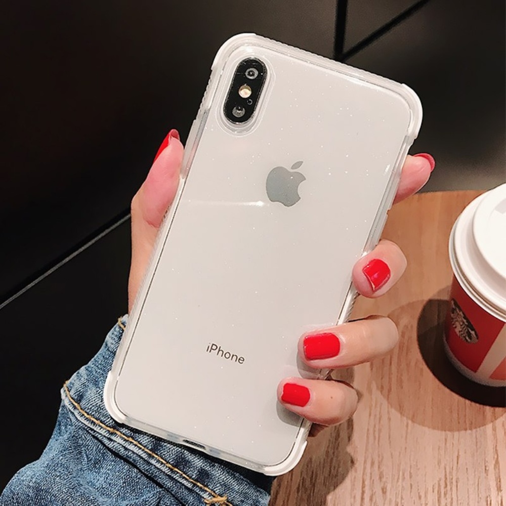 NEW Clear Shockproof Glitter White Bumper Case